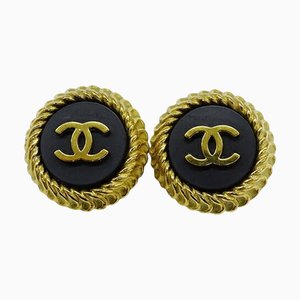 Chanel Earrings Ladies Brand Gp Gold Black 95P Here Mark Vintage For Both Ears, Set of 2
