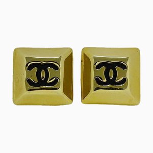 Chanel Earrings Ladies Brand Gp Gold Black Here Mark Square For Both Ears, Set of 2