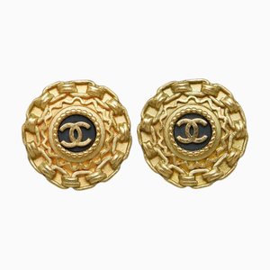 Chanel Chain Coco Mark Earrings Gold Plated Women's, Set of 2
