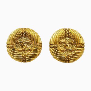 93P Round Coco Earrings in Gold Rope Pattern from Chanel, Set of 2