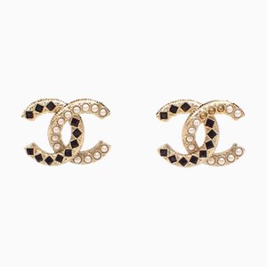 Chanel Cocomark Earrings Women's Gp 4.5G Gold Color Rhinestone A21 042040, Set of 2