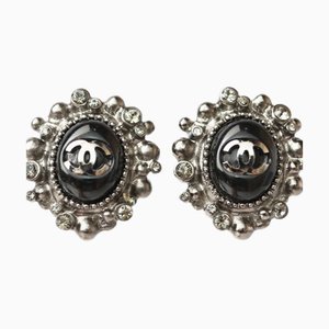 Earrings with Rhinestone in Gunmetal Black from Chanel, Set of 2