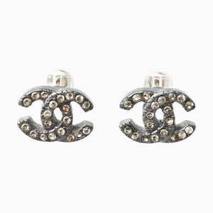 Coco Mark CC Gunmetal Rhinestone Earrings from Chanel, Set of 2