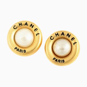 Vintage Coco Mark Earrings in Fake Pearl from Chanel, 1993, Set of 2