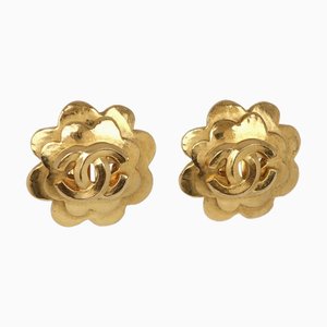 Vintage Flower Coco Mark Earrings in Gold Plate from Chanel, 1996, Set of 2