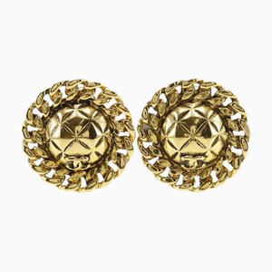 Vintage Coco Mark Earrings Matelasse in Gold Plate from Chanel, France, Set of 2
