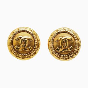 Chanel Round Coco Mark Earrings Gold Medium Size, Set of 2
