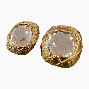Matelasse Clear Stone Earrings from Chanel, Set of 2