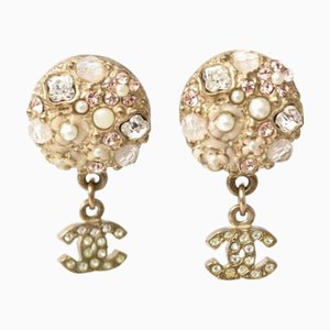 Chanel Boucles d'Oreilles Cercle Motif Perle Strass Doré, Set de 2