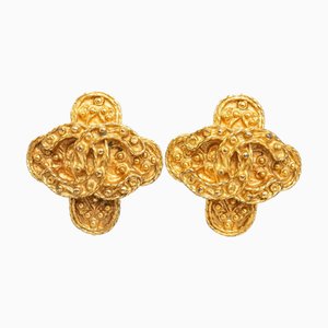 Chanel Cocomark Cross Earrings Gold Plated Women's, Set of 2