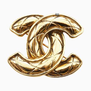 CHANEL Cocomark matelasse brooch gold plated ladies
