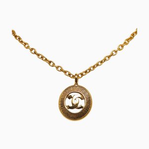 CHANEL Cocomark Round Necklace Gold Plated Women's