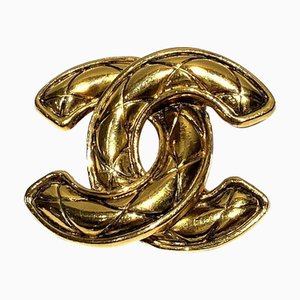 CHANEL Cocomark Matelasse Brooch Gold Color Women's Accessories