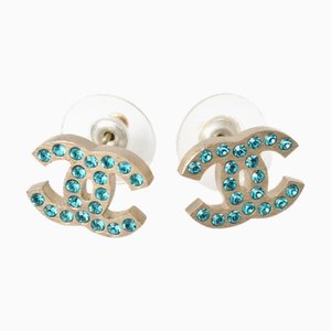 Coco Mark CC Rhinestone Earrings in Gold & Green, Set of 2