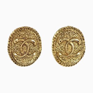 Chanel Here Mark Earrings Vintage Gold Plated Ladies, Set of 2