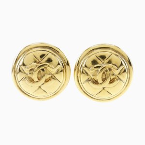 Chanel Here Mark Earrings Matelasse Vintage Gold Plated Ladies, Set of 2