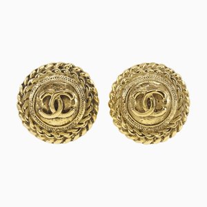 Vintage Coco Mark Earrings in Gold Plate from Chanel, France, Set of 2