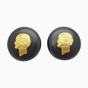 Vintage Coco Earrings in Black & Gold in the style of Cameo from Chanel, 1995, Set of 2