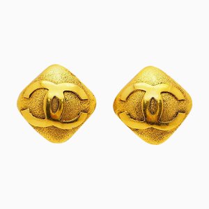 Chanel Coco Earrings Rhombus 29 Gold Ladies Sand Processing, Set of 2