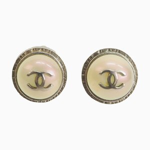 Round Coco Earrings in Pearl Aurora Silver from Chanel, Set of 2