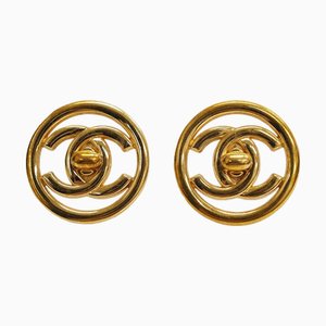 Turnlock Coco Round Earrings in Gold Circle from Chanel, Set of 2