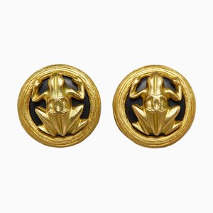 Chanel Cocomark Frog Earrings Gold Plated Women'S, Set of 2