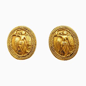 Vintage Oval Angel Earrings in Gold from Chanel, Set of 2