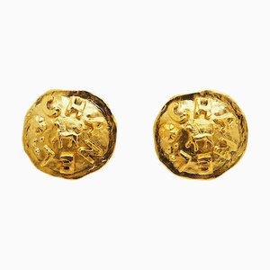 Vintage Logo Lion Earrings from Chanel, Set of 2