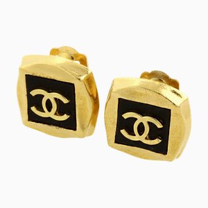 Chanel Gold Plated Clip Earrings Black, Gold, Set of 2