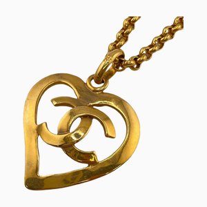 Chanel 95p Heart Here Mark Necklace Gold Womens, 1995