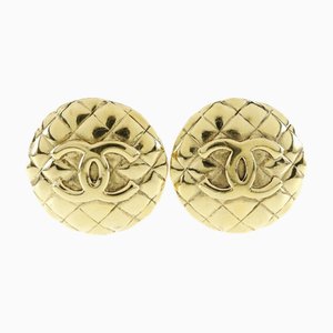 Chanel Coco Mark Earrings Matelasse Vintage Gold Plated Made In France 1988 23 Ladies, Set of 2