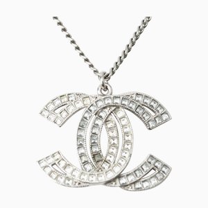 CHANEL Collier Pendentif 2voies Coco Mark Double CC Strass Argent