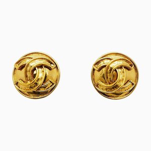 Vintage Round Coco Earrings with Gold Border Logo from Chanel, 1994, Set of 2