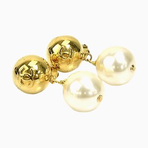 Orecchini Chanel da donna in metallo/finta perla dorata, set di 2