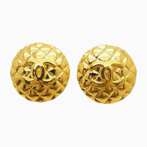 Vintage Round Matrasse Coco Earrings from Chanel, Set of 2