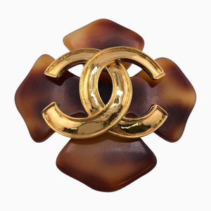 Tortoiseshell Pattern Here Mark Brooch in Brown from Chanel