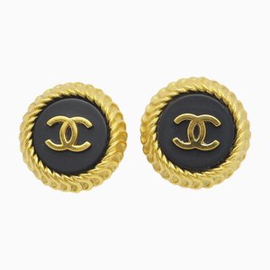 Vintage Coco Button Earrings in Black & Gold Rope Pattern from Chanel, Set of 2