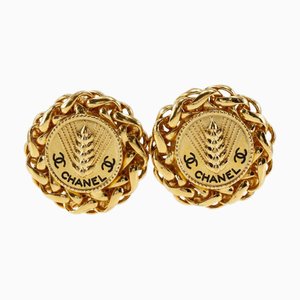Orecchini vintage con logo Coco Mark placcati in oro di Chanel, Francia, set di 2