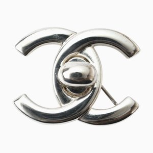 CHANEL brooch pin here mark turn lock motif silver