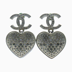 Chanel Pierced Earrings Pierced Earrings Black Silver Plating/Rhinestone Black Silver, Set of 2