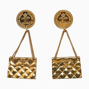 Orecchini Chanel Cocomark Matelasse con catena, orecchini da donna placcati in oro, set di 2