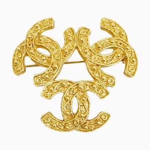 Triple Coco Mark Brooch in Gold Plate from Chanel