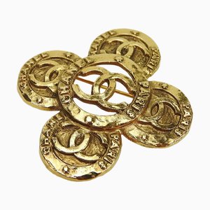 Flower Plated Gold Coco Mark Brooch from Chanel