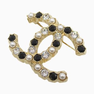Coco Mark Brooch in Gold Black & Gold Plated from Chanel