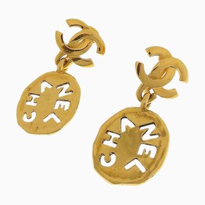 Chanel Earrings Here Mark Gold Logo Vintage, Set of 2