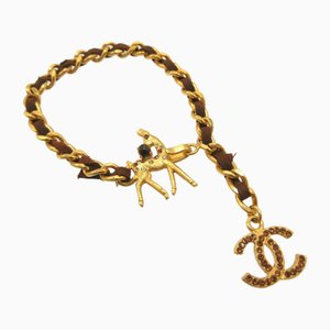 Cocomark 01a Colored Stone Bambi Metal Gold Brown Chain Bracelet from Chanel