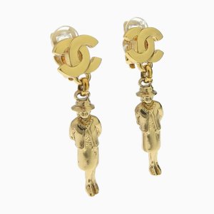Chanel Mademoiselle Cocomark Doll Motif Gold Plated 02P Women's Earrings, Set of 2