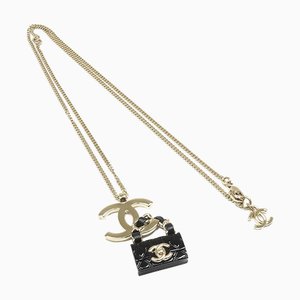 CHANEL Back Motif Pendant Necklace Metal/Resin Light Gold/Black 42/59cm B23C Cocomark Matrasse Bag Costume Jewelry