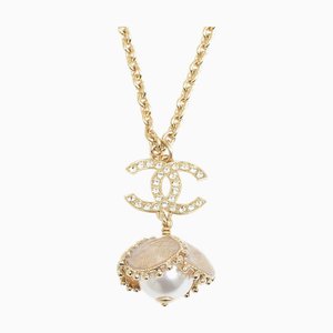 CHANEL Cocomark Flower Pearl Halskette Gold F23K