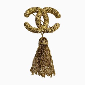 CHANEL 93A here mark metal fittings chain brooch corsage gold 86785